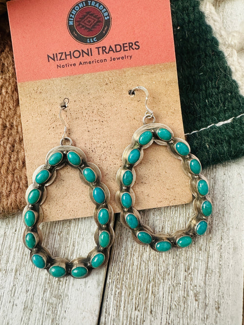 Old Pawn Navajo Sterling Silver & Turquoise Cluster Dangle Earrings