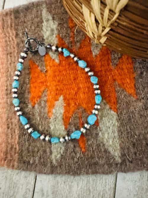 Navajo Sterling Silver Pearl & Turquoise Beaded Bracelet