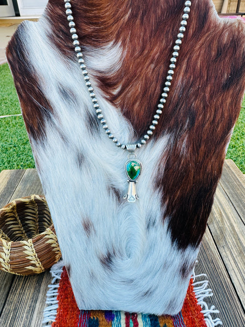Handcrafted Turquoise & Sterling Silver Beaded Blossom Necklace