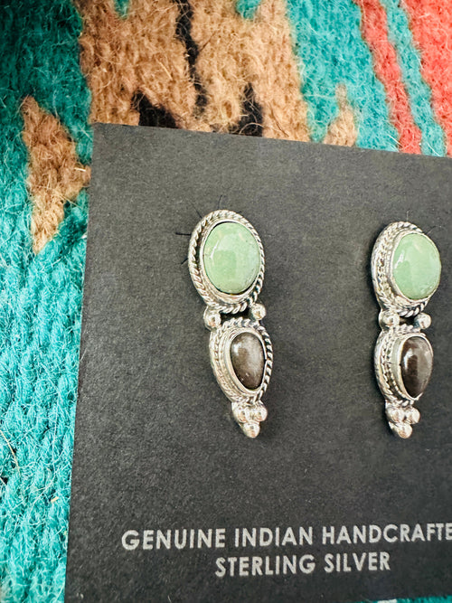 Navajo Sterling Silver, Turquoise & Hematite Post Earrings