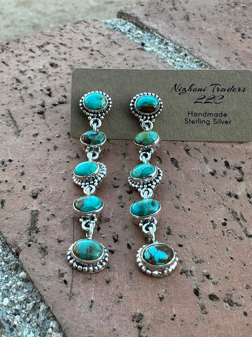 Handmade Number 8 Turquoise and Sterling Silver 5 Stone Dangles