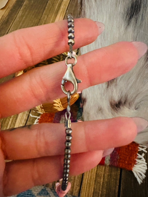 Handcrafted Queen Pink Conch & Sterling Silver 18” Beaded Necklace