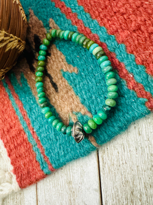 Handcrafted Turquoise & Sterling Silver Beaded Stretch Bracelet