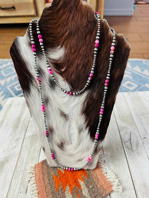 Navajo Sterling Silver & Pink Mojave Beaded Necklace