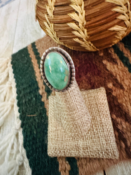 Old Pawn Handcrafted Turquoise & Sterling Silver Ring Size 3.25