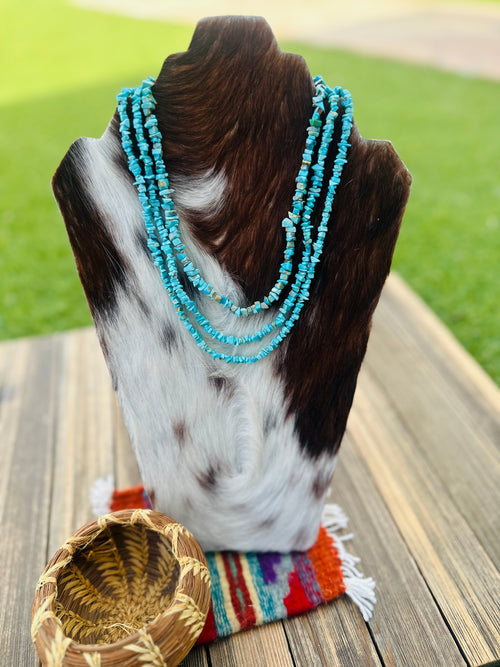 Handcrafted Turquoise & Sterling Silver Beaded 16” Necklace