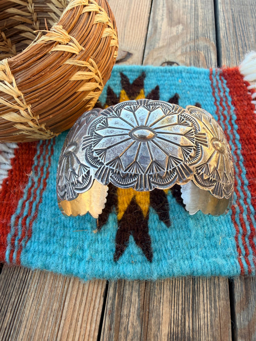 Handcrafted Old Pawn Sterling Silver Concho Cuff Bracelet