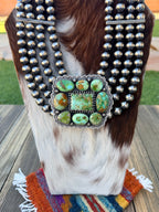 Handcrafted Beaded Sterling Silver & Sonoran Mountain Turquoise Cluster Necklace by Charles Johnson