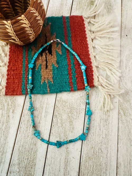 Navajo Turquoise & Sterling Silver 18” Beaded Star Necklace