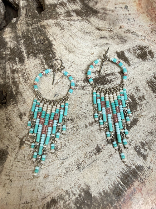 “The Golden Collection”  Wild Blue Hoops Handmade Multi Color Beaded Earrings