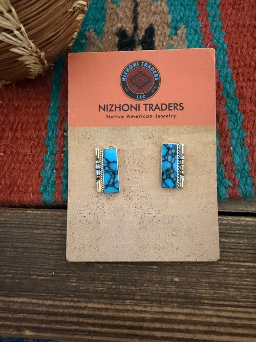 Handcrafted Old Pawn Sterling Silver & Turquoise Post Earrings