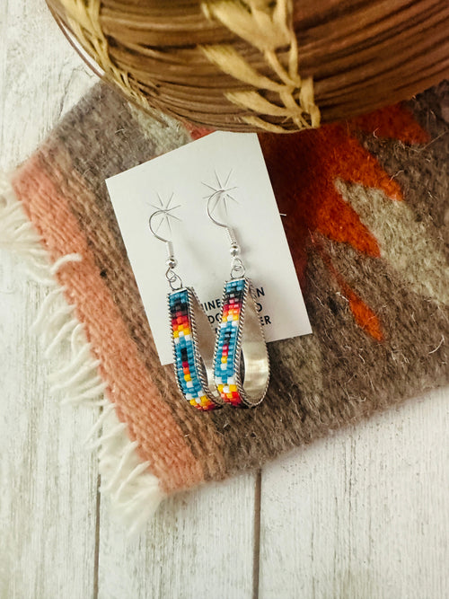 Navajo Handmade Multicolor Beaded Teardrop Dangle Earrings