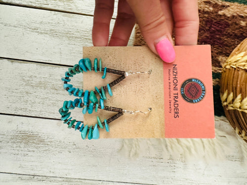 Handcrafted Turquoise & Heishi Beaded Hoop Earrings