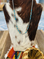 Handcrafted Turquoise & Sterling Silver Pearl 20” Beaded Necklace