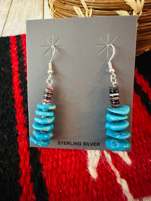 Navajo Turquoise & Spiny Beaded Dangle Earrings