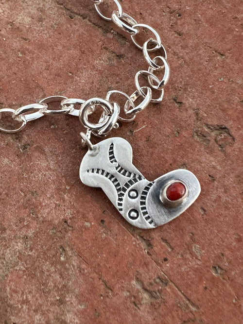 Handmade Sterling Silver and Coral CHRISTMAS STOCKING Charm