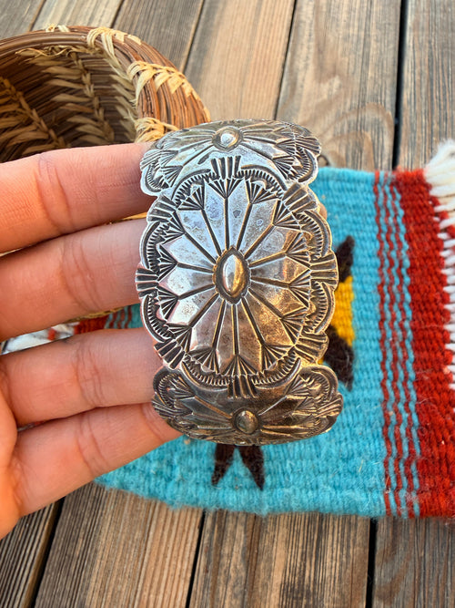 Handcrafted Old Pawn Sterling Silver Concho Cuff Bracelet