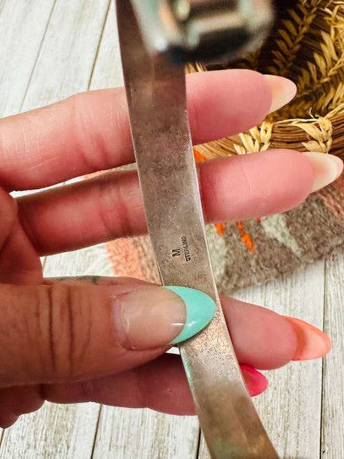 Old Pawn Navajo White Opal & Sterling Silver Inlay Cuff Bracelet