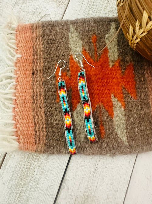 Navajo Handmade Multicolor Beaded Dangle Earrings