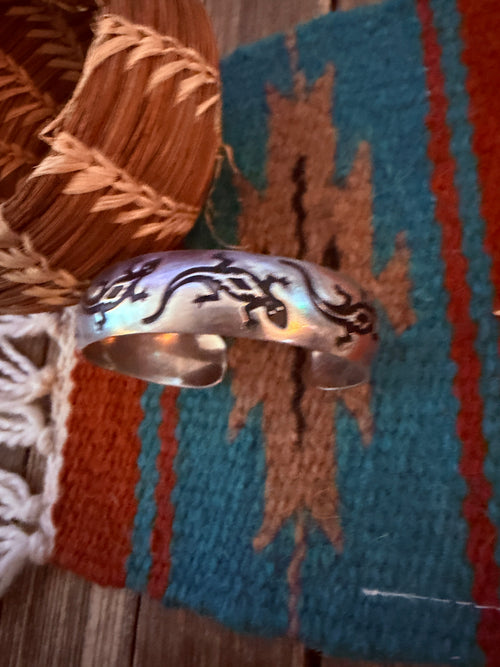 Handcrafted Old Pawn Sterling Silver Lizard Cuff Bracelet