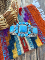 Handcrafted Old Pawn Sterling Silver & Turquoise Cuff Bracelet
