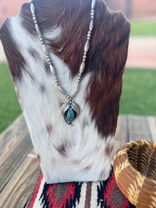 Old Pawn Handcrafted Turquoise & Sterling Silver Beaded Necklace