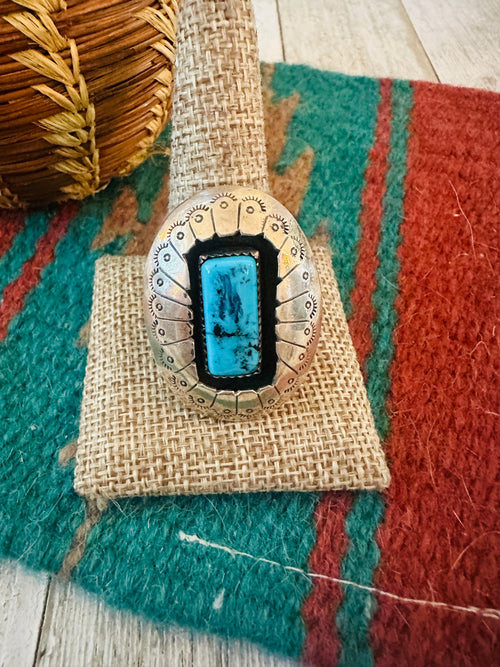 Old Pawn Navajo Sterling Silver & Turquoise Ring Size 11.75