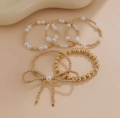 “The Golden Collection” BOW STACK Handmade Beaded Bracelet Set