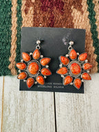 Navajo Sterling Silver Apple Coral Cluster Dangle Earrings