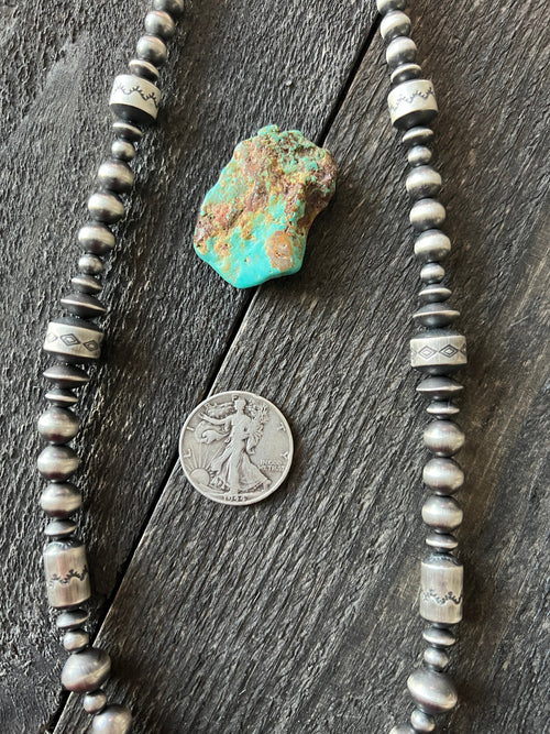 Navajo Sterling Silver Single Strand Beaded Necklace by Rose Martin, 26 + 2 Inches