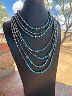 Navajo Kingman Dance Turquoise & Sterling Silver 3mm-8mm Beaded Necklace