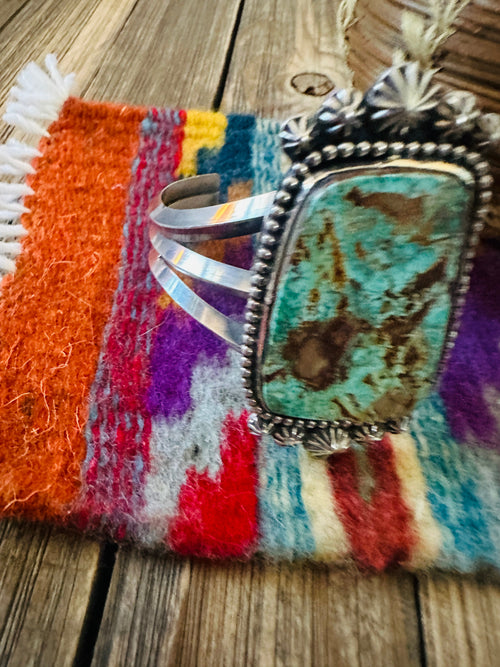 Handcrafted Pilot Mountain Turquoise & Sterling Silver Cuff Bracelet by Rosella Paxson