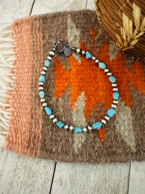 Navajo Sterling Silver Pearl & Turquoise Beaded Bracelet