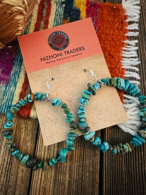 Handcrafted Turquoise & Sterling Silver Beaded Dangle Hoop Earrings