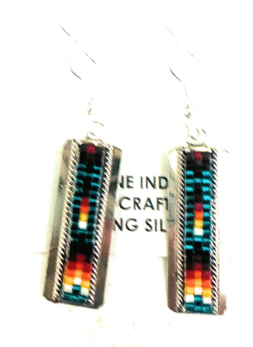 Navajo Handmade Multicolor Beaded Dangle Earrings