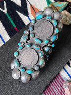 Insane Old Pawn Sterling Silver, Morgan Dollar, Buffalo Nickel and Turquoise Cuff Bracelet by Eric Drake