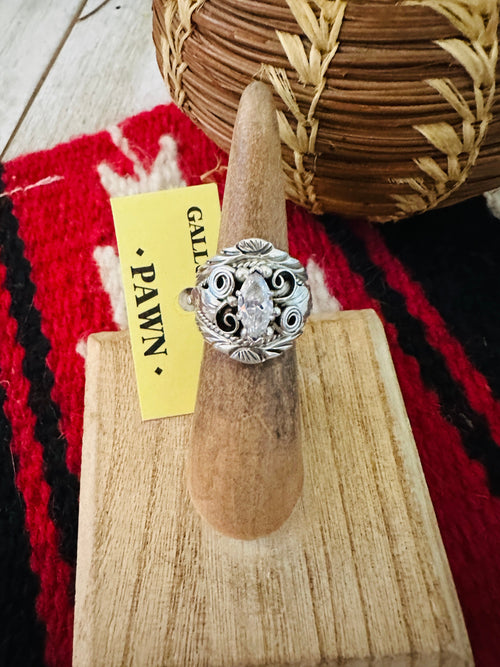 Old Pawn Vintage Navajo Sterling Silver & CZ Ring Size 5.25