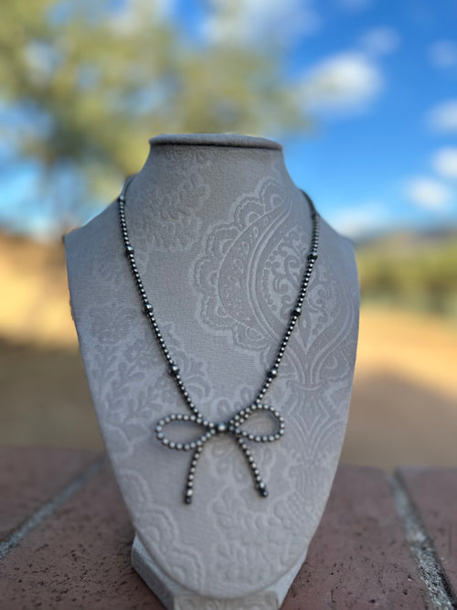 Navajo Made 4-6mm Sterling Silver Pearl Beaded Bow Tie  Necklaces
