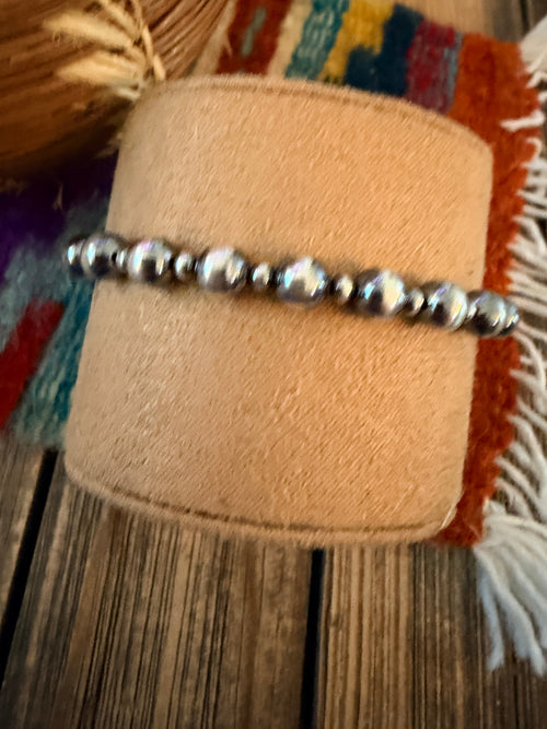 Handcrafted Sterling Silver Pearl Beaded Stretch Bracelet