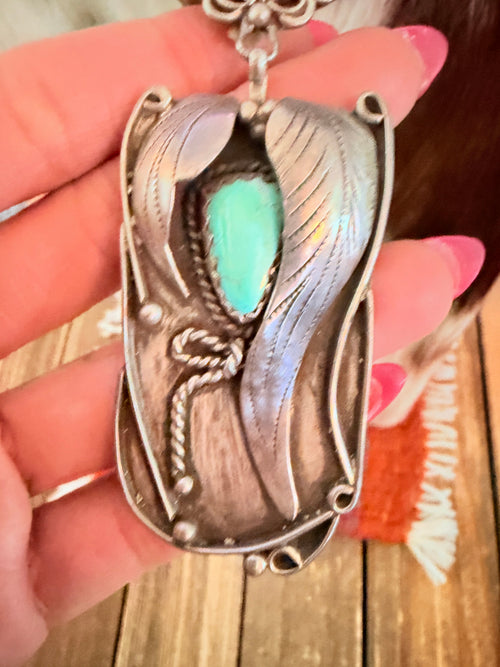 Old Pawn Handcrafted Turquoise & Sterling Silver Beaded Necklace
