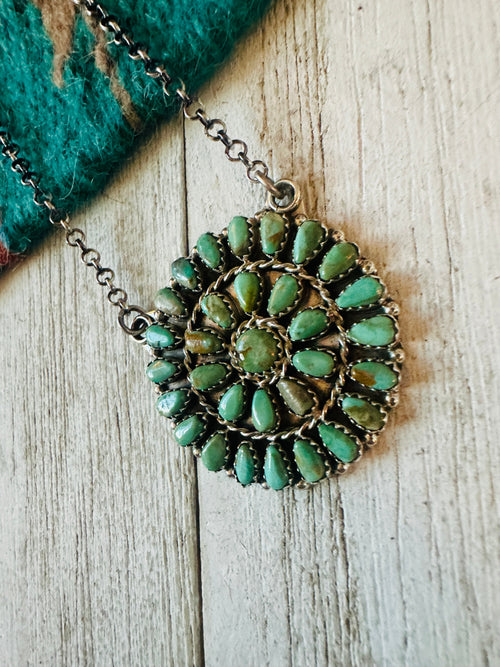 Navajo Sterling Silver & Turquoise Cluster Necklace