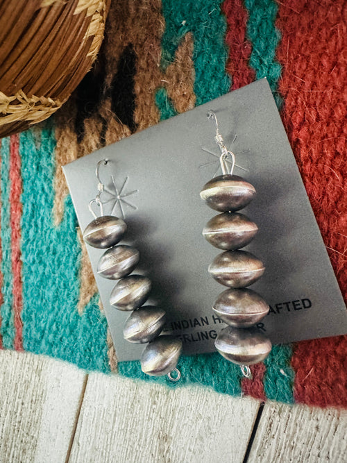 Navajo Sterling Silver Pearl Beaded Dangle Earrings