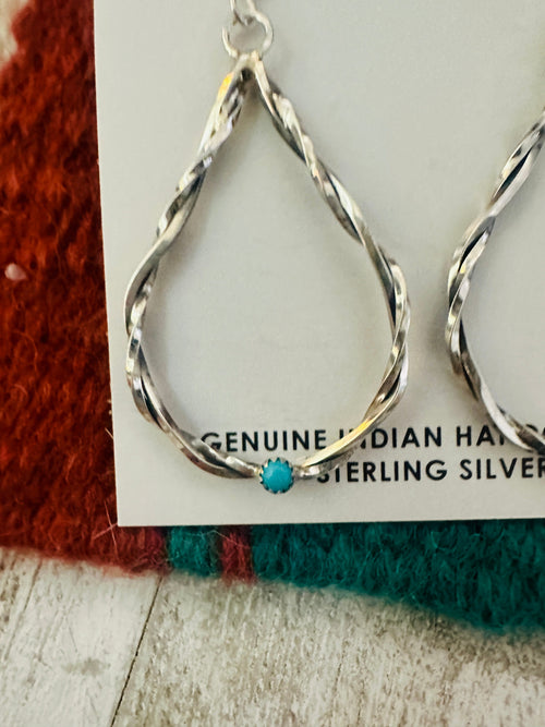 Navajo Turquoise & Sterling Silver Teardrop Dangle Earrings