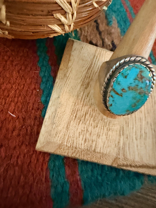 Old Pawn Handcrafted Turquoise & Sterling Silver Cigar Band Ring Size 10