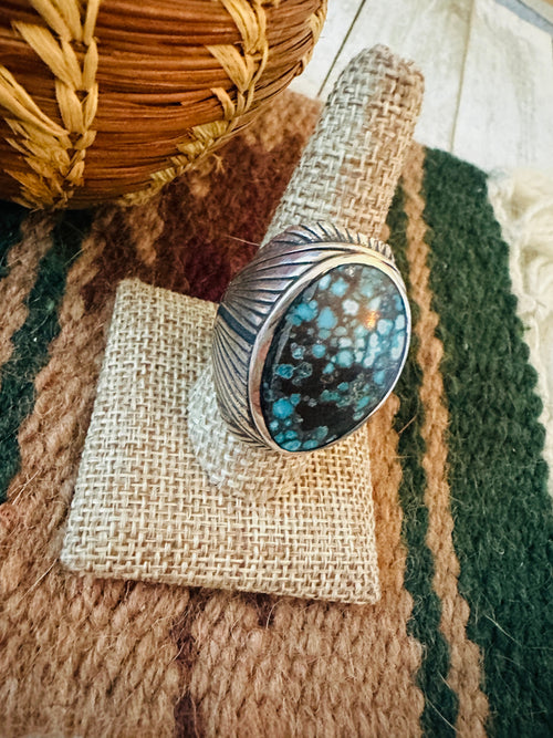 Old Pawn Navajo Sterling Silver & Kingman Web Turquoise Men’s Ring Size 9.25