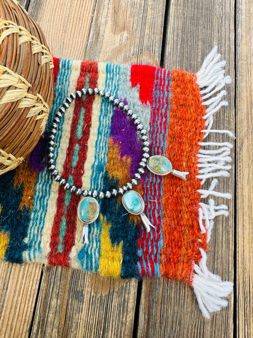 Handcrafted 3mm Sterling Silver Pearl & Turquoise Blossom Stretch Bracelet