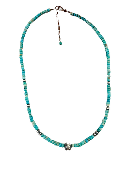 Navajo Turquoise & Sterling Silver 16” Beaded Necklace