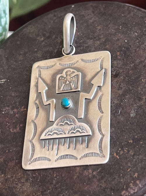 Hand Stamped Sterling Silver Fred Harvey Era Inspired Monsoon Tag Pendant by Kimari Somers