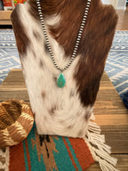 Handcrafted Turquoise & 5mm Sterling Silver Pearl 18” Beaded Necklace