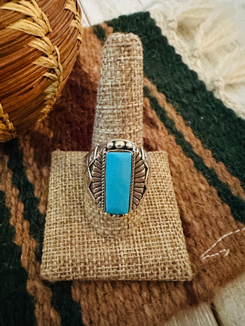 Old Pawn Handcrafted Turquoise & Sterling Silver Ring Size 10.5